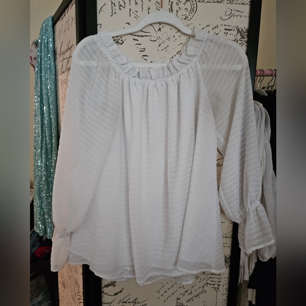Belle Sky White Blouse with Textured Design